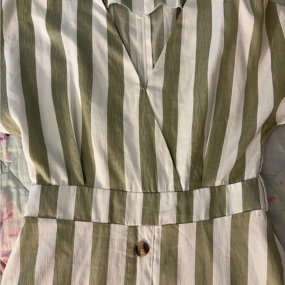 Asymmetrical Green and White Striped Dress
